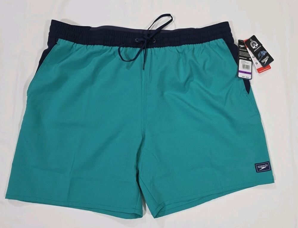 Speedo Mens Stretch Hydro Square Leg Swim Shorts 2XL Teal/Navy NWT